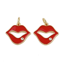 Настоящее золото 18K Латунные микро проложить кубического циркония подвески, амулеты для рта, с эмалью, стойки покрытие, долговечный, без кадмия и без свинца, с целью перехода в кольце, реальный 18 k позолоченный, 13.5x15x1.5 мм, отверстие : 3 мм