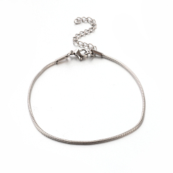 Нержавеющая Сталь Цвет Устойчивые к потускнению 304 браслеты-змейки из нержавеющей стали, с карабин-лобстерами , цвет нержавеющей стали, 9-7/8 дюйм (250 мм), 1.5 мм