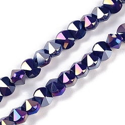 Морской Синий Стеклянные бусины с гальваническим покрытием , граненые, позолоченные цвета ab, конус, Marine Blue, 5x6.5x5 мм, отверстие : 1.2 мм, около 95~100 шт / нитка, 18.66~19.06'' (47.4~48.4 см)