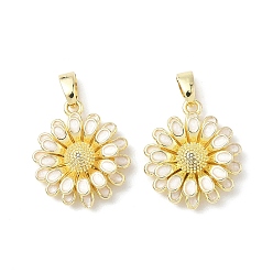 Белый Латунь эмаль подвески, цветок, реальный 18 k позолоченный, белые, 17.5x15x4.5 мм, отверстие : 2.4x5 мм