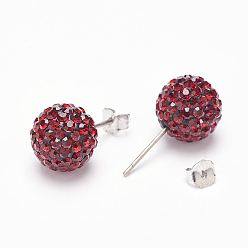 208_Siam Valentines Day Gift for Her, 925 Sterling Silver Austrian Crystal Rhinestone Stud Earrings, Ball Stud Earrings, Round, 208_Siam, 6mm