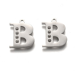 Letter B Anlaufgeschützt 304 Buchstabenanhänger aus Edelstahl mit Strass-Fassungen, letter.b, 15x13x1.5 mm, Bohrung: 1.2 mm, Passform von: 1.6mm Strass
