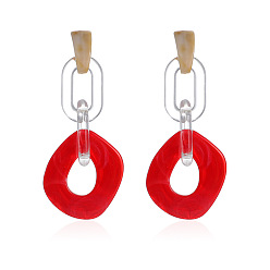 Красный Акриловые овальные серьги-гвоздики, красные, 110x35 мм