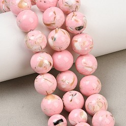 Pink Synthetic Turquoise and Sea Shell Assembled Graduated Beads Strands, Dyed, Smooth Round, Pink, 6~12mm, Hole: 1~1.4mm, about 53pcs/strand, 17.32''(44cm)