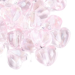 Lavender Blush Transparent Glass Beads, Faceted, Heart, Dyed & Hearted, with Glitter Powder, Lavender Blush, 12.5~13x14.5~15x9~9.5mm, Hole: 0.8~1.2mm, about 505pcs/1000g