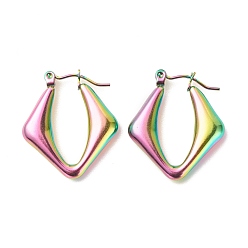 Rainbow Color Ионное покрытие (ip) 304 серьги-кольца из нержавеющей стали с массивными ромбами для женщин, Радуга цветов, 25x22 мм, штифты : 0.8 мм