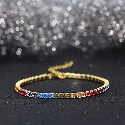 Coloré Véritable bracelet à maillons en argent sterling plaqué or k et sterling, bracelets de tennis en zircone cubique, avec cachet s, colorées, 14 pouce (925 cm)