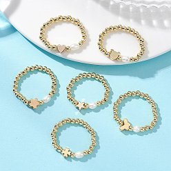 Золотой Натуральные культивированные пресноводные жемчужные кольца на эластичной основе, с латунной бисера, разнообразные, золотые, размер США 8 1/4 (18.3 мм)