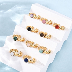 Настоящее золото 18K 304 регулируемые открытые манжеты из нержавеющей стали, Кольца из натуральных камней для женщин, ионное покрытие (ip), реальный 18 k позолоченный, 7 мм, внутренний диаметр: регулируемый