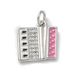 Платина Латунные микропаве прозрачные кубические циркониевые подвески, мелодичные чары, с прыгающим кольцом и эмалью, стойки покрытие, долговечный, без свинца и без кадмия, платина, 13x13x2 мм, отверстие : 3.3 мм