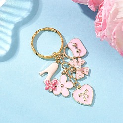 Золотой Брелки с цветком и сумкой из сплава эмали, с латунными цепями и железными разъемными кольцами для ключей, золотые, 71 мм