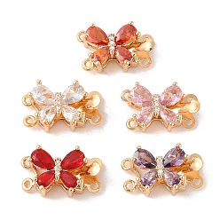 (52) Непрозрачная лаванда Застежки для коробок из золотой латуни с микропаве из циркония, со стеклом, без никеля , бабочка, 2 нитей, 4-луночное, разноцветные, 17x15x8 мм, Отверстие : 1.2 мм & 1.4 мм