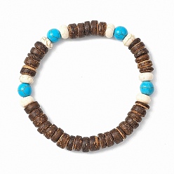 Кокосово-Коричневый Эластичные браслеты из синтетической бирюзы и натурального кокоса, кокосового коричневый, внутренний диаметр: 2-1/8 дюйм (5.5 см)