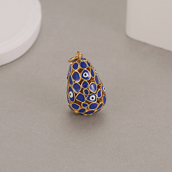 Medium Blue Alloy Enamel Pendant, Easter Egg Charms, Dark Blue, 20.7x12.3mm