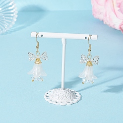 Белый Акриловые серьги-подвески в виде цветка, с выпечкой окрашены перламутровым стеклом круглые бусины, стеклянные бусины и 304 крючки для сережек из нержавеющей стали, золотые, белые, 47x18 мм