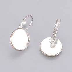 Silver Brass Leverback Earring Findings, Lead Free and Cadmium Free, Silver Color Plated, 25~27x16mm, Tray: 14mm