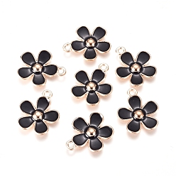 Черный Подвески из эмали и сплава, цветок, золотые, чёрные, 20.5x18x3 мм, отверстие : 1.8 мм
