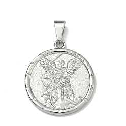 Плоский Круглый Религиозная тема 304 подвески из нержавеющей стали, с 201 защелкой из нержавеющей стали на поручнях, цвет нержавеющей стали, плоские круглые с святым Бенедиктом, 34.5x30x2.5 мм, отверстие : 8x4.4 мм
