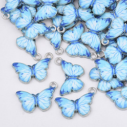Темно-Голубой Печатные подвески сплава, с эмалью, бабочка, платина, глубокое синее небо, 13.5x20x2 мм, отверстие : 1.6 мм
