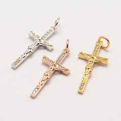 (52) Непрозрачная лаванда Латунные микро проложить класса AAA кубического циркония подвески, долговечный, крестик, без кадмия, без никеля и без свинца, разноцветные, 23x11x3 мм, отверстие : 3 мм