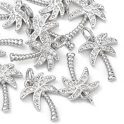 Платинированный Латунные микропаве прозрачные подвески с фианитом, без кадмия, без никеля и без свинца, прелести пальмы, Реальная платина, 15x12x2 мм, Перейти кольцо: 5x1 мм, внутренний диаметр: 3 мм