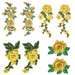 Золотистый 4 стили полиэстеровых нашивок для одежды, цветок, золотые, 78~305x105~280x3~5.5 мм