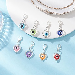 Серебро Смола подвеска украшения, сердце с сглаза, с цинковым сплавом застежками омаров коготь, серебряные, 30 мм