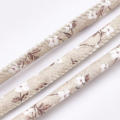 Blanched Almond Printed PU Leather Cords, Flower Pattern, Blanched Almond, 5~6mm, about 5.46 yards(5m)/roll
