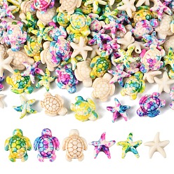 (52) Непрозрачная лаванда 120шт 6 стили синтетические бирюзовые крашеные бусины, эффект впрыска топлива, морская звезда и черепаха, разноцветные, 13.5~18x13.5~15x5~8 мм, отверстие : 1~1.6 мм, 20 шт / стиль