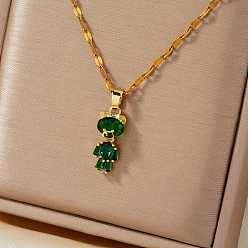 Зеленый Латунные ожерелья с подвеской в виде медведя из кубических цирконий, золотые, зелёные, 15.75 дюйм (40 см)