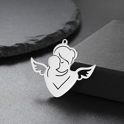 Нержавеющая Сталь Цвет Подвески из нержавеющей стали ко дню матери, лазерная резка, ангел мама с ребёнком амулет, золотые, 31x38 мм