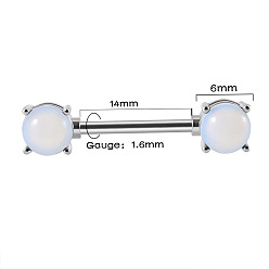 Опал 304 полукруглые штанги из нержавеющей стали с паве из опалового стекла, цвет нержавеющей стали, 14 мм, штифты : 1.6 мм, Руководитель: 6 mm