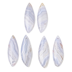 Синий Кружевый Агат Натуральный голубой агат шнурка подвески, Очарование лошадиных глаз, 39~40x13~13.5x4~5 мм, отверстие : 1.2 мм