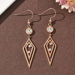 Розовое Золото 304 серьги-подвески в форме ромба из нержавеющей стали, ионное покрытие (ip), розовое золото , 62x13 мм