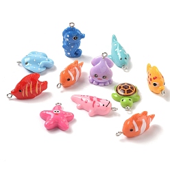 Mixed Shapes Непрозрачные подвески смолы, с железной платиной петлей, разнообразные, 25x16x8 мм, отверстие : 2 мм