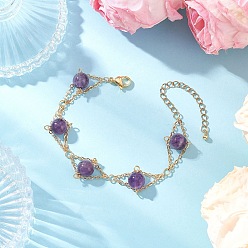 Аметист Браслеты из натуральных аметистовых круглых бусин для женщин, с 304 нержавеющей сталью и латунью, 10-3/4x5/8 дюйм (27.2x1.45 см)
