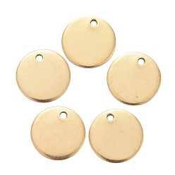 Golden Ion Plating(IP) 304 Stainless Steel Charms, Stamping Blank Tag Pendant, Flat Round, Golden, 12x1mm, Hole: 1.4mm