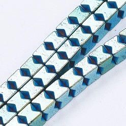 Зеленое Покрытие Гальванизировать немагнитных синтетический гематит бисер пряди, бисер нитей, кубические, зеленый покрытием, 3x3x3 мм, отверстие : 0.5 мм, около 132 шт / нитка, 15.7 дюйм (9.8 см)