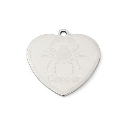 Рак 201 подвески из нержавеющей стали, сердце с 12 созвездиями подвески, рак, 17.5x18x1 мм, отверстие : 1.4 мм