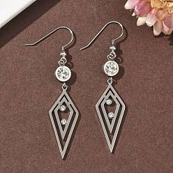 Нержавеющая Сталь Цвет 304 серьги-подвески в форме ромба из нержавеющей стали, цвет нержавеющей стали, 62x13 мм