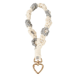 Гейнсборо Подвесные украшения из хлопчатобумажных плетеных цветов, с застежками в виде сердечек из сплава и пластиковыми бусинами, светло-серые, 200 мм