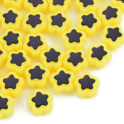 Yellow Plating Opaque Acrylic Beads, Metal Enlaced, Star, Yellow, 9.5x10x5mm, Hole: 1.6mm, about 1850pcs/500g