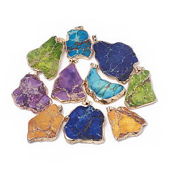 Имперская яшма Натуральный регалит / имперская яшма / морские отложения яшмовые подвески, край позолоченный, с золотой тон нахождения железа, окрашенные, самородки, 35~55x25~46x5 мм, отверстие : 6x4.5 мм