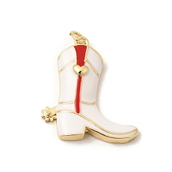 Белый Латунь эмаль подвески, подвески для сапог/туфель, с целью перехода в кольце, реальный 18 k позолоченный, долговечный, стойки покрытие, без свинца и без кадмия, белые, 28x25x5.5 мм, отверстие : 3 мм