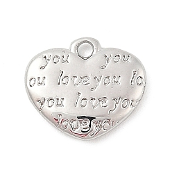 Платина Латунь прелести, без кадмия, без никеля и без свинца, сердце, платина, 12x13.5x2.5 мм, отверстие : 1.6 мм