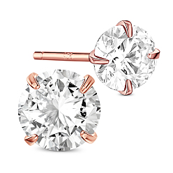 Clear 925 Sterling Silver Ear Studs, with AAA Cubic Zirconia, Clear, 5mm