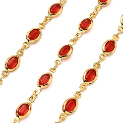 (123L) Белый крем непрозрачный блеск Латунные стеклянные цепи с овальными звеньями, с катушкой, долговечный, пайки, без свинца и без кадмия, стойки покрытие, реальный 18 k позолоченный, огнеупорный кирпич, 13.5x5x2.5 мм