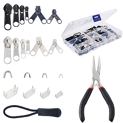Mixed Color Garment Accessories, Zipper Puller, with Carbon Steel Flat Nose Pliers, Mixed Color, 38.5x14x1.5mm