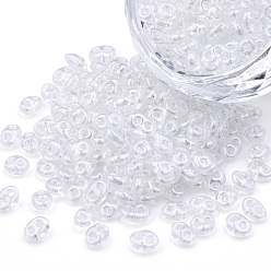 Clear Transparent Czech Glass Seed Beads, Colours Luster, 2-Hole, Oval, Clear, 5x3.5x2.5mm, Hole: 0.9mm, about 500g/bag