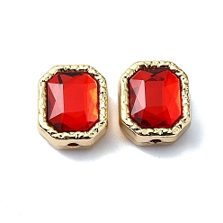 Красный Наберешь металлизации шарики сплава, со стеклом, восьмиугольник, золотые, красные, 13.5x11.5x7.5 мм, отверстие : 1.6 мм